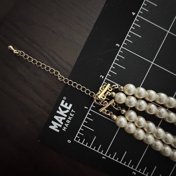 Statement Necklace White Faux Pearls and Clear AB Faceted Beads Tulle Flowers - Picture 9 of 9